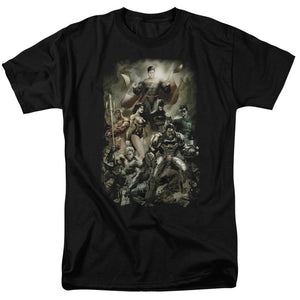 AN OFFCIALLY LICENSED JLA AFTERMATH MEN'S REGULAR FIT T-SHIRT BLACK