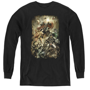 AN OFFCIALLY LICENSED JLA AFTERMATH YOUTH LONG SLEEVE T-SHIRT BLACK
