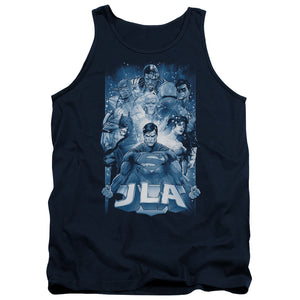 AN OFFCIALLY LICENSED JLA BURST ADULT UNISEX TANK TOP NAVY