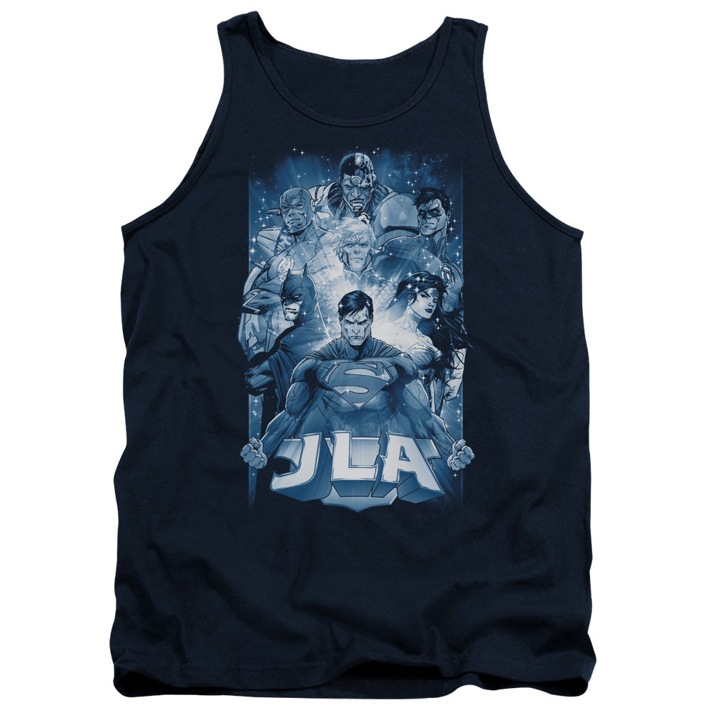 AN OFFCIALLY LICENSED JLA BURST ADULT UNISEX TANK TOP NAVY