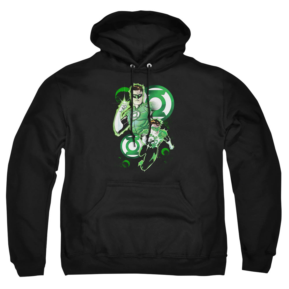AN OFFCIALLY LICENSED JLA GL IN ACTION ADULT UNISEX PULLOVER HOODIE BLACK