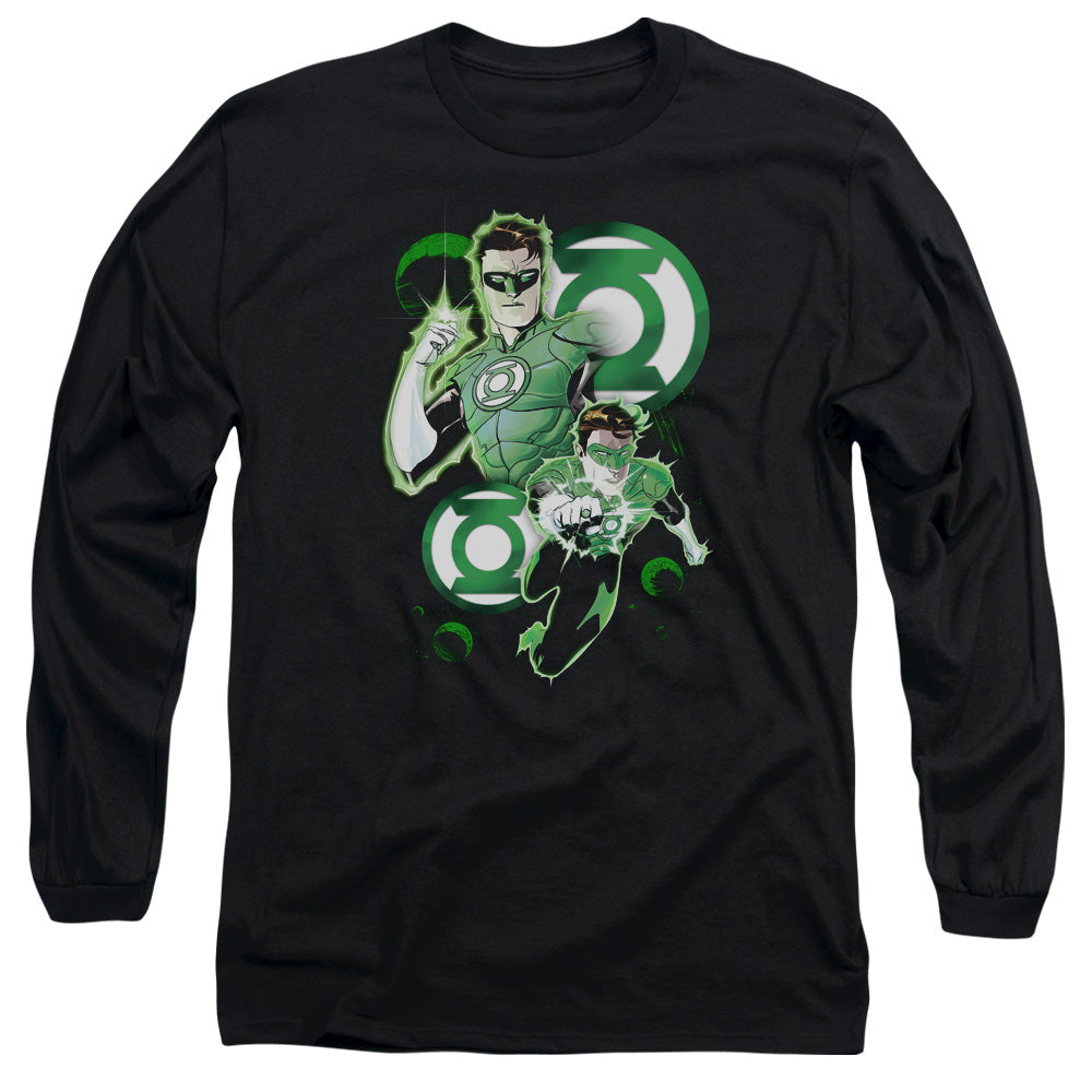 AN OFFCIALLY LICENSED JLA GL IN ACTION MEN'S LONG SLEEVE T-SHIRT BLACK