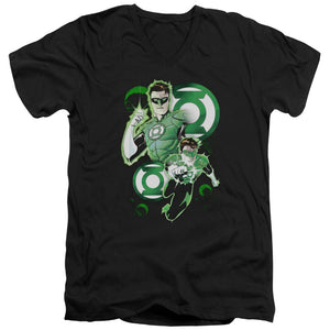 AN OFFCIALLY LICENSED JLA GL IN ACTION MEN'S V-NECK T-SHIRT BLACK