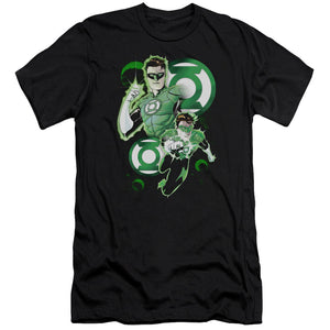 AN OFFCIALLY LICENSED JLA GL IN ACTION MEN'S PREMIUM SLIM FIT T-SHIRT BLACK