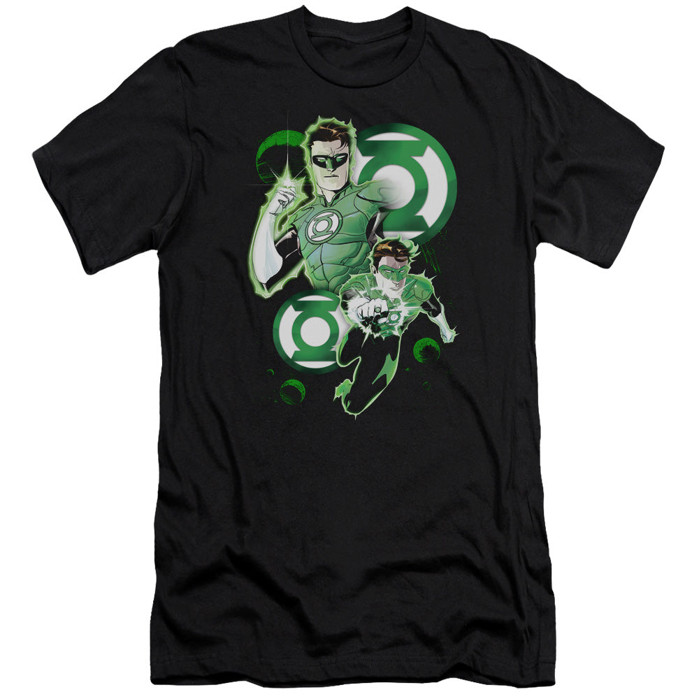 AN OFFCIALLY LICENSED JLA GL IN ACTION MEN'S PREMIUM SLIM FIT T-SHIRT BLACK