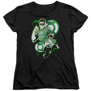 AN OFFCIALLY LICENSED JLA GL IN ACTION WOMEN'S REGULAR FIT T-SHIRT BLACK