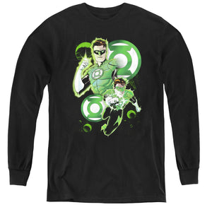 AN OFFCIALLY LICENSED JLA GL IN ACTION YOUTH LONG SLEEVE T-SHIRT BLACK