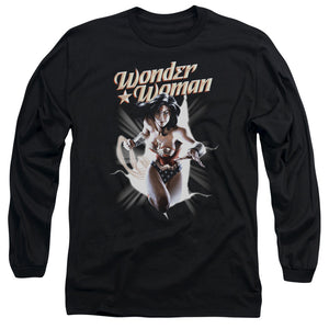 AN OFFCIALLY LICENSED JLA WW BREAK OUT MEN'S LONG SLEEVE T-SHIRT BLACK