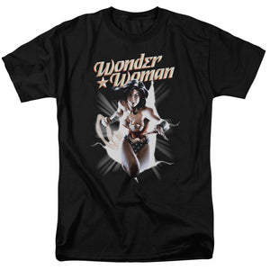 AN OFFCIALLY LICENSED JLA WW BREAK OUT MEN'S REGULAR FIT T-SHIRT BLACK