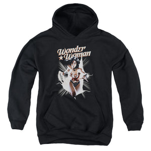 AN OFFCIALLY LICENSED JLA WW BREAK OUT YOUTH HOODIE BLACK