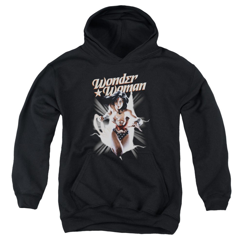 AN OFFCIALLY LICENSED JLA WW BREAK OUT YOUTH HOODIE BLACK