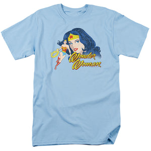 AN OFFCIALLY LICENSED JLA PORTRAIT MEN'S REGULAR FIT T-SHIRT LIGHT BLUE