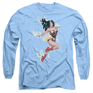 AN OFFCIALLY LICENSED JLA SIMPLE WONDER MEN'S LONG SLEEVE T-SHIRT CAROLINA BLUE