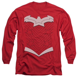 AN OFFCIALLY LICENSED JLA NEW WW UNIFORM MEN'S LONG SLEEVE T-SHIRT RED