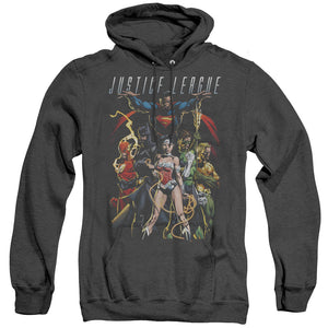 AN OFFCIALLY LICENSED JLA DARK DAYS ADULT UNISEX HEATHER PULLOVER HOODIE BLACK