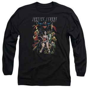 AN OFFCIALLY LICENSED JLA DARK DAYS MEN'S LONG SLEEVE T-SHIRT BLACK