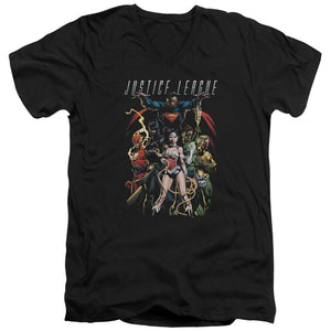 AN OFFCIALLY LICENSED JLA DARK DAYS MEN'S V-NECK T-SHIRT BLACK
