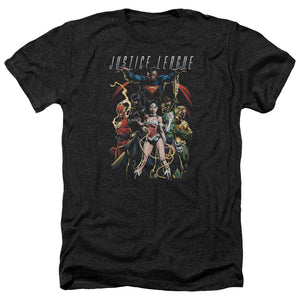 AN OFFCIALLY LICENSED JLA DARK DAYS MEN'S HEATHER T-SHIRT CHARCOAL