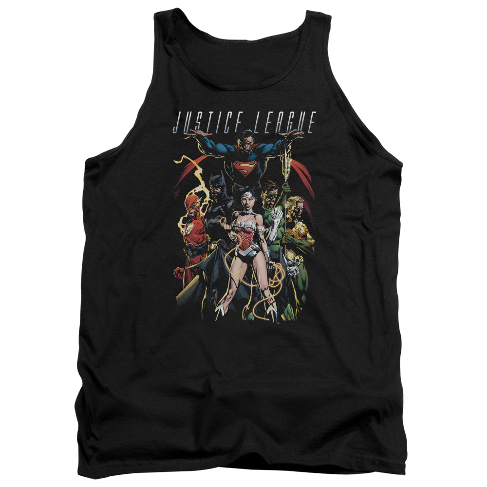 AN OFFCIALLY LICENSED JLA DARK DAYS ADULT UNISEX TANK TOP BLACK
