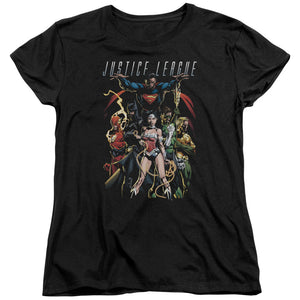 AN OFFCIALLY LICENSED JLA DARK DAYS WOMEN'S REGULAR FIT T-SHIRT BLACK
