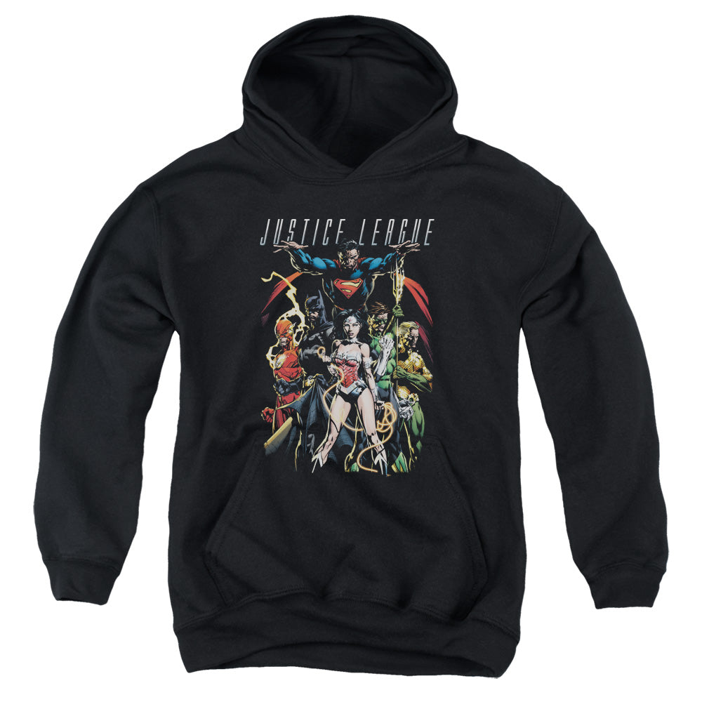 AN OFFCIALLY LICENSED JLA DARK DAYS YOUTH HOODIE BLACK