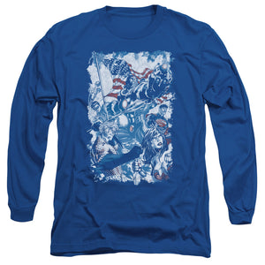 AN OFFCIALLY LICENSED JLA AMERICAN JUSTICE MEN'S LONG SLEEVE T-SHIRT ROYAL