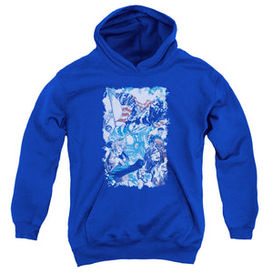 AN OFFCIALLY LICENSED JLA AMERICAN JUSTICE YOUTH HOODIE ROYAL