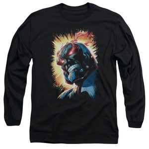 AN OFFCIALLY LICENSED JLA DARKSEID IS MEN'S LONG SLEEVE T-SHIRT BLACK