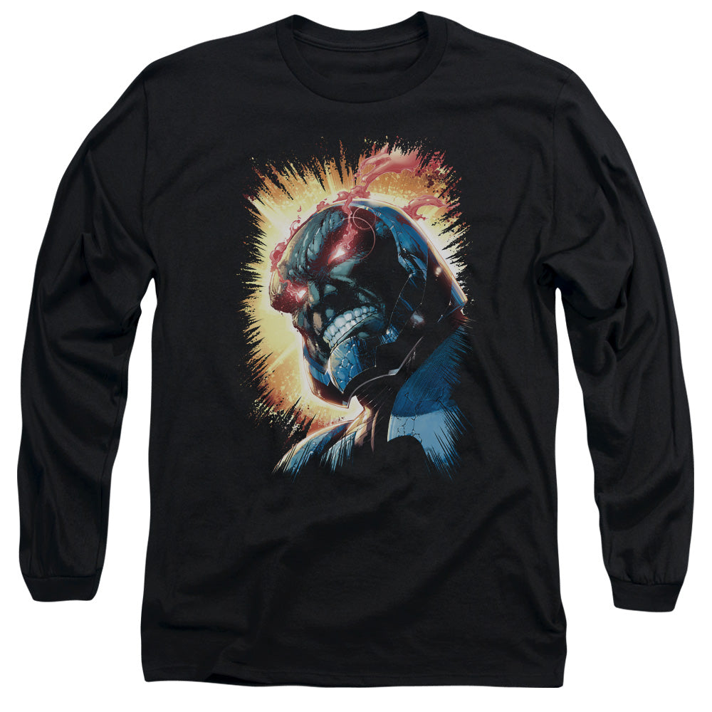 AN OFFCIALLY LICENSED JLA DARKSEID IS MEN'S LONG SLEEVE T-SHIRT BLACK