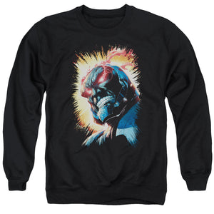 AN OFFCIALLY LICENSED JLA DARKSEID IS ADULT UNISEX CREWNECK SWEATSHIRT BLACK