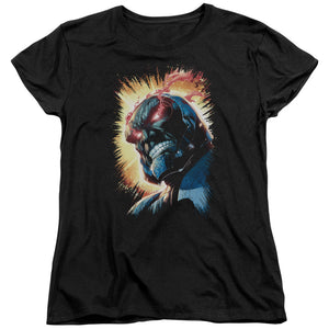 AN OFFCIALLY LICENSED JLA DARKSEID IS WOMEN'S REGULAR FIT T-SHIRT BLACK