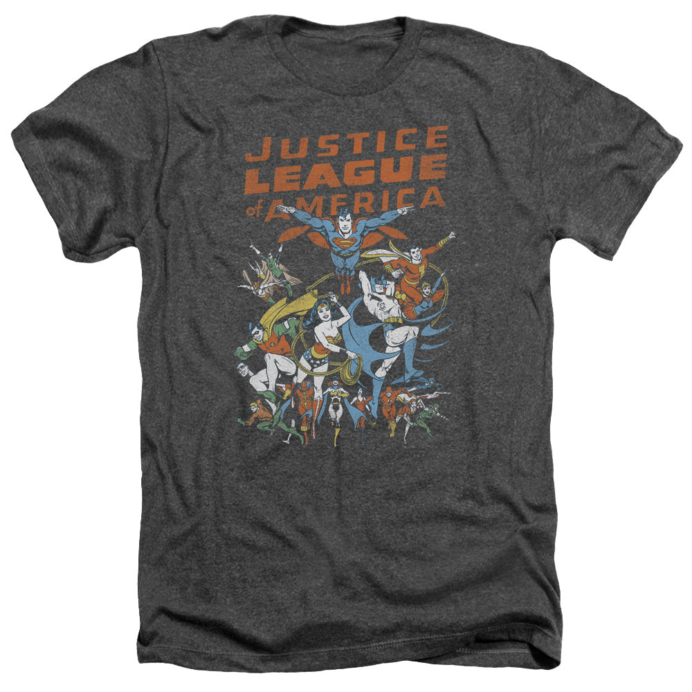 AN OFFCIALLY LICENSED JLA BIG GROUP MEN'S HEATHER T-SHIRT CHARCOAL