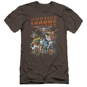 AN OFFCIALLY LICENSED JLA BIG GROUP MEN'S PREMIUM SLIM FIT T-SHIRT CHARCOAL
