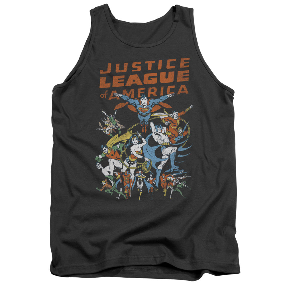 AN OFFCIALLY LICENSED JLA BIG GROUP ADULT UNISEX TANK TOP CHARCOAL
