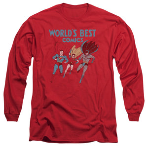 AN OFFCIALLY LICENSED JLA WORLDS BEST MEN'S LONG SLEEVE T-SHIRT RED