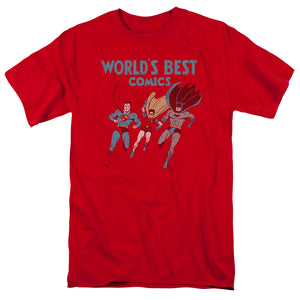 AN OFFCIALLY LICENSED JLA WORLDS BEST MEN'S REGULAR FIT T-SHIRT RED