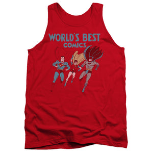 AN OFFCIALLY LICENSED JLA WORLDS BEST ADULT UNISEX TANK TOP RED