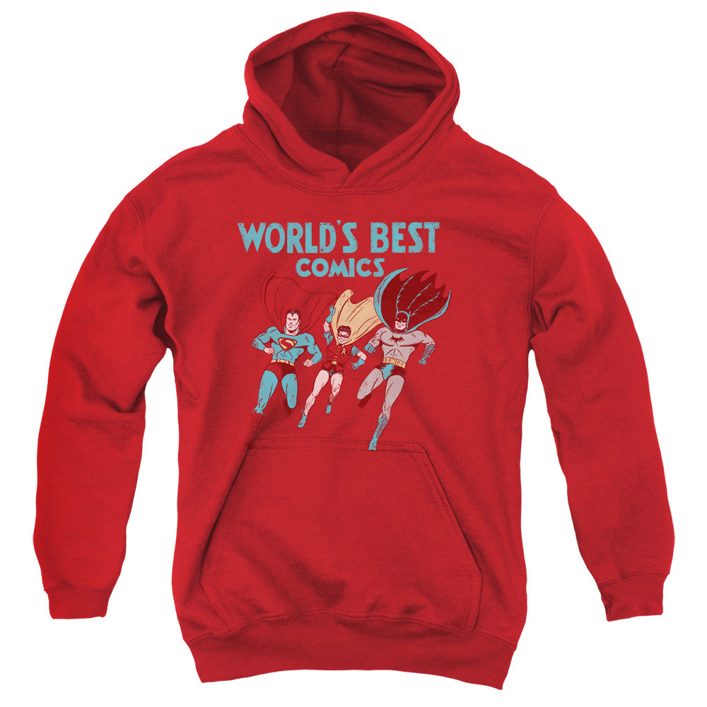 AN OFFCIALLY LICENSED JLA WORLDS BEST YOUTH HOODIE RED