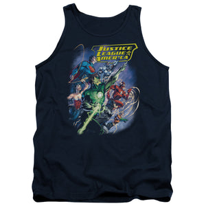 AN OFFCIALLY LICENSED JLA ONWARD ADULT UNISEX TANK TOP NAVY