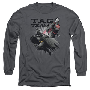AN OFFCIALLY LICENSED JLA TAG TEAM MEN'S LONG SLEEVE T-SHIRT CHARCOAL