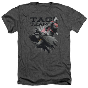 AN OFFCIALLY LICENSED JLA TAG TEAM MEN'S HEATHER T-SHIRT CHARCOAL