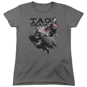 AN OFFCIALLY LICENSED JLA TAG TEAM WOMEN'S REGULAR FIT T-SHIRT CHARCOAL