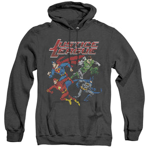 AN OFFCIALLY LICENSED JLA PIXEL LEAGUE ADULT UNISEX HEATHER PULLOVER HOODIE BLACK