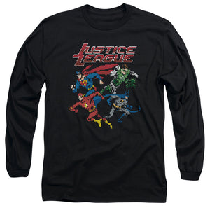 AN OFFCIALLY LICENSED JLA PIXEL LEAGUE MEN'S LONG SLEEVE T-SHIRT BLACK