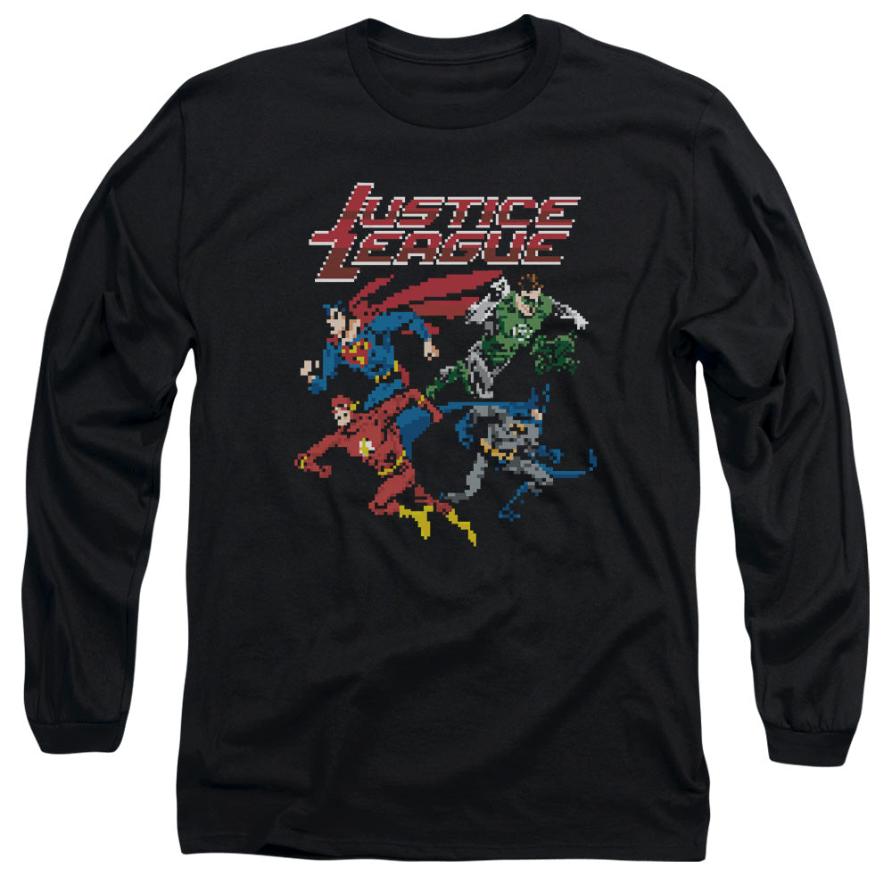 AN OFFCIALLY LICENSED JLA PIXEL LEAGUE MEN'S LONG SLEEVE T-SHIRT BLACK
