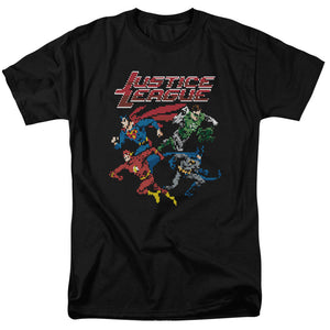 AN OFFCIALLY LICENSED JLA PIXEL LEAGUE MEN'S REGULAR FIT T-SHIRT BLACK
