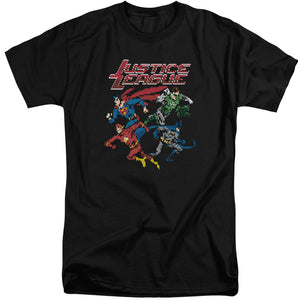 AN OFFCIALLY LICENSED JLA PIXEL LEAGUE MEN'S TALL FIT T-SHIRT BLACK
