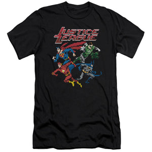AN OFFCIALLY LICENSED JLA PIXEL LEAGUE MEN'S PREMIUM SLIM FIT T-SHIRT BLACK
