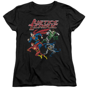 AN OFFCIALLY LICENSED JLA PIXEL LEAGUE WOMEN'S REGULAR FIT T-SHIRT BLACK