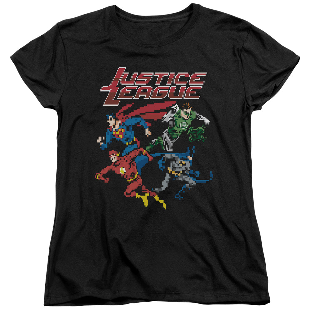 AN OFFCIALLY LICENSED JLA PIXEL LEAGUE WOMEN'S REGULAR FIT T-SHIRT BLACK